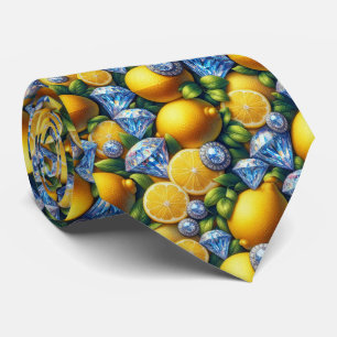 Amalfi Lemon Mediterranean Faux DIamonds Faux Silk Tie