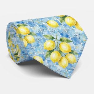 Amalfi Lemon Mediterranean Faux DIamonds Faux Silk Tie