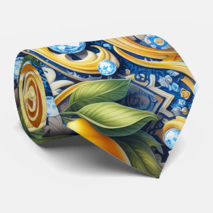 Amalfi Lemon Mediterranean Faux DIamonds Faux Silk Tie