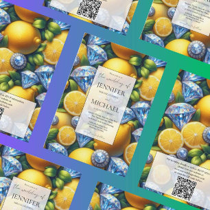 Amalfi Lemons + Diamonds Luxury QR Code Wedding Invitation