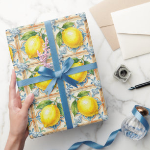 Amalfi Lemons, Diamonds, & Mediterranean Tiles Wrapping Paper