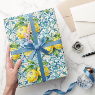 Amalfi Lemons, Diamonds, & Mediterranean Tiles Wrapping Paper