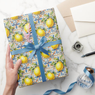 Amalfi Lemons, Diamonds, & Mediterranean Tiles Wrapping Paper