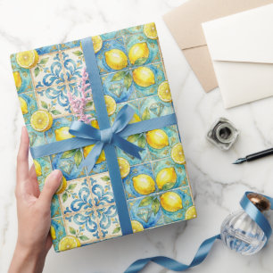 Amalfi Lemons, Diamonds, & Mediterranean Tiles Wrapping Paper