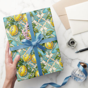 Amalfi Lemons, Diamonds, & Mediterranean Tiles Wrapping Paper