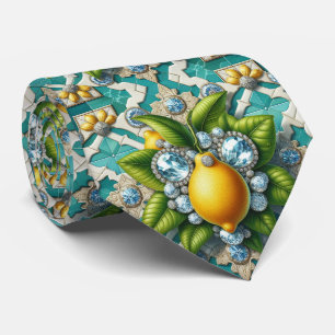 Amalfi Lemons Faux Silk Art Deco DIamonds Tie
