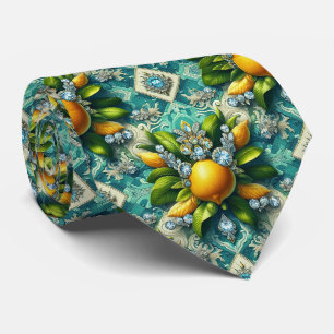 Amalfi Lemons Faux Silk Art Deco DIamonds Tie
