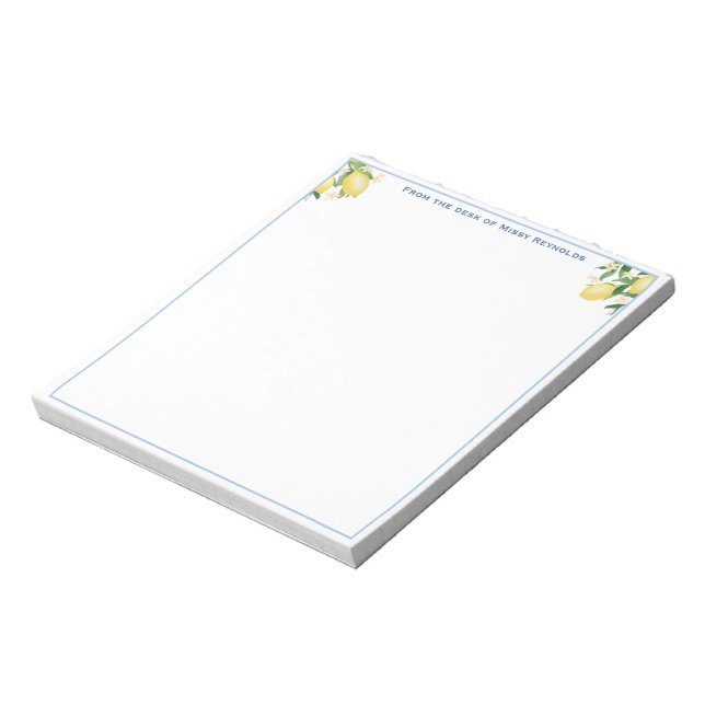Amalfi Lemons Powder Blue Personalised Notepad (Rotated)