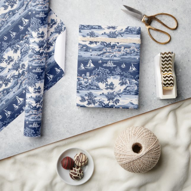 Amalfi Love Story: Blue & White Wedding Art Wrapping Paper (Crafts)