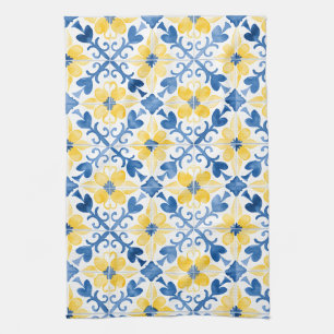 Amalfi Mediterranean Blue Tiles Tea Towel