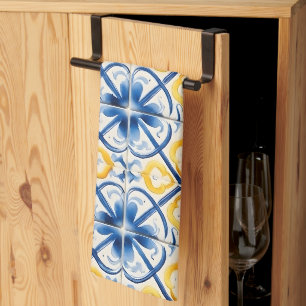Amalfi Mediterranean Blue Tiles Tea Towel