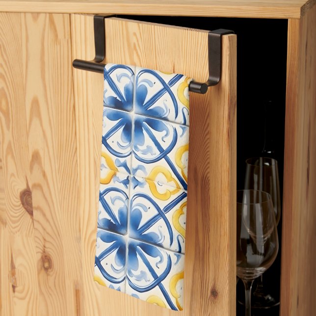 Amalfi Mediterranean Blue Tiles Tea Towel (Thirds Fold)