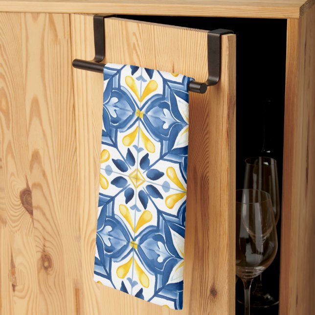 Amalfi Mediterranean Blue Tiles Tea Towel (Thirds Fold)