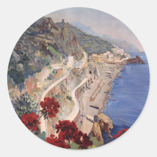 Amalfi Napoli Italy Vintage Italian Travel Poster Classic Round Sticker