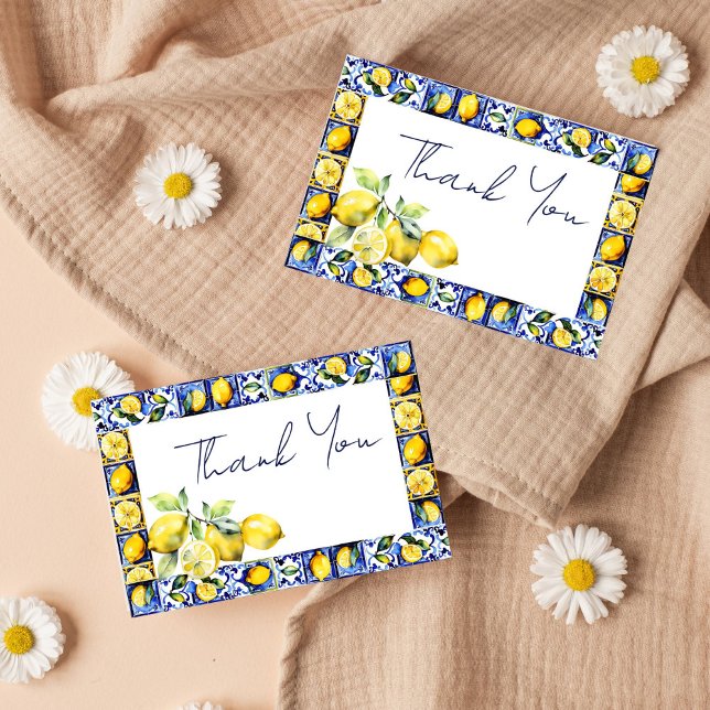 Amalfi Positano blue tiles lemons bridal shower Thank You Card (Amalfi Positano blue tiles and lemons thank you card for bridal shower wedding thank you card)