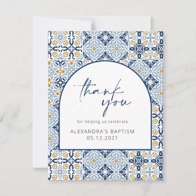 Amalfi Positano Mediterranean Blue Tile Thank You Card (Front)