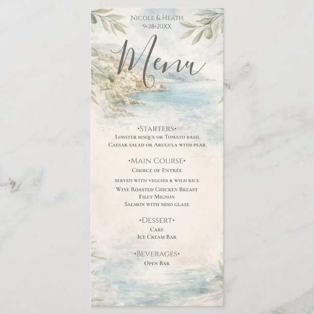 Amalfi Reverie — Mediterranean Coast Wedding Menu (Front)