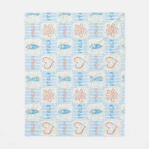 Amalfi style blue and terracotta seamless pattern fleece blanket