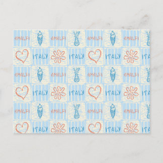 Amalfi style blue and terracotta seamless pattern postcard