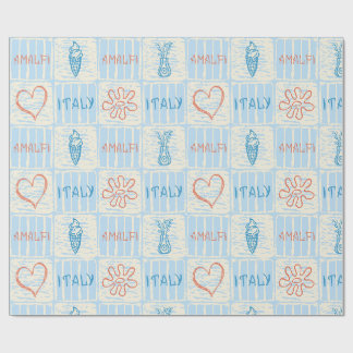 Amalfi style blue and terracotta seamless pattern wrapping paper