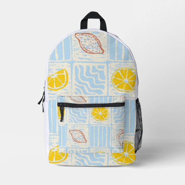 Amalfi style seamless pattern with lemons printed backpack (Front)