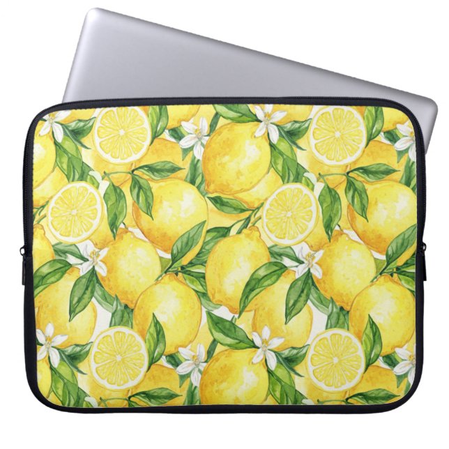 Amalfi Sunshine Watercolor Lemon Pattern Laptop Sleeve (Front)