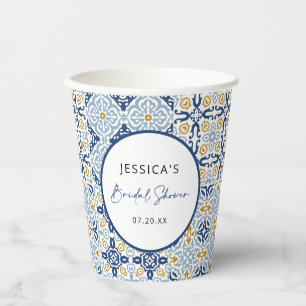 Amalfi Tile Blue Yellow Bridal Shower Paper Cups