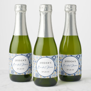 Amalfi Tile Blue Yellow Bridal Shower Sparkling Wine Label