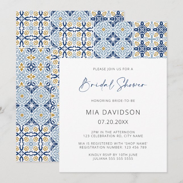 Amalfi Tile Mediterranean Summer Bridal Shower Invitation (Front/Back)