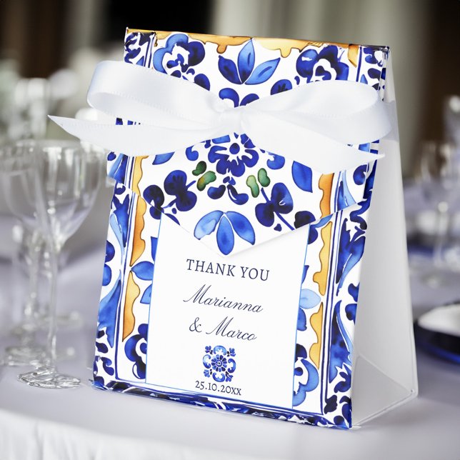Amalfi Vietri blue tile wedding favours Favour Box (Amalfi Vietri blue tile wedding favors personalized Favor Box elegant favor boxes Mediterranean)
