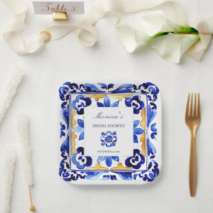 Amalfi Vietri Italian blue tiles bridal shower Paper Plate