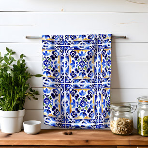 Amalfi Vietri Italian blue tiles Mediterranean Tea Towel