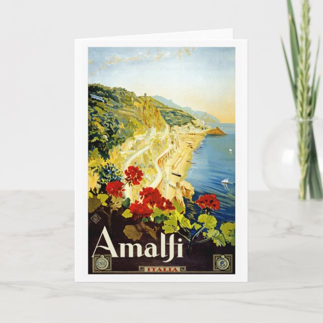 "Amalfi" Vintage Travel Poster Greeting Card (Front)
