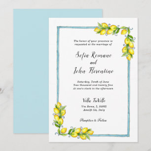 Amalfi watercolor Lemons vintage wedding Announcement