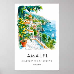 Amalfi Watercolor Vintage Poster Park Ski Travel