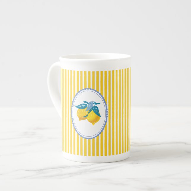 Amalfi Yellow Lemons Mediterranean Style Bone China Mug (Front Left)