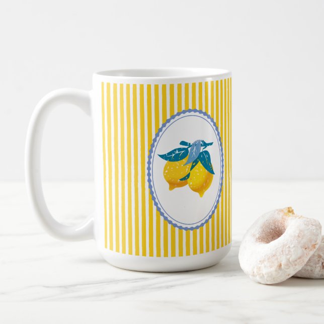 Amalfi Yellow Lemons Mediterranean Style Coffee Mug (With Donut)