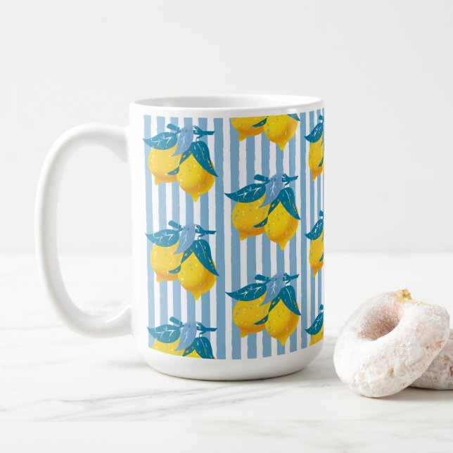Amalfi Yellow Lemons Mediterranean Style Coffee Mug (With Donut)