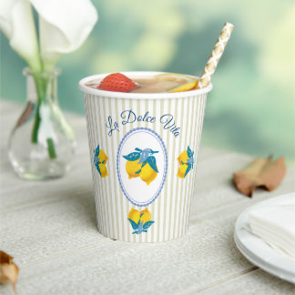 Amalfi Yellow Lemons Mediterranean Style Paper Cups