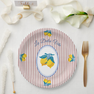 Amalfi Yellow Lemons Mediterranean Style Paper Plate