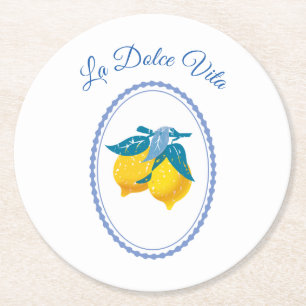 Amalfi Yellow Lemons Mediterranean Style Round Paper Coaster