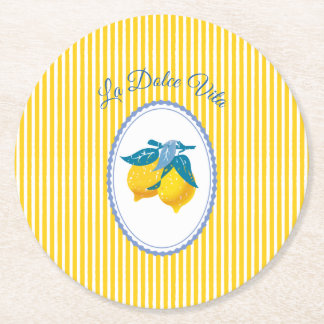 Amalfi Yellow Lemons Mediterranean Style Round Paper Coaster