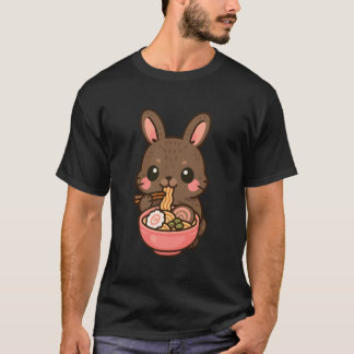 Amami Rabbit Eating Ramen Noodles Kawaii Cute Funn T-Shirt