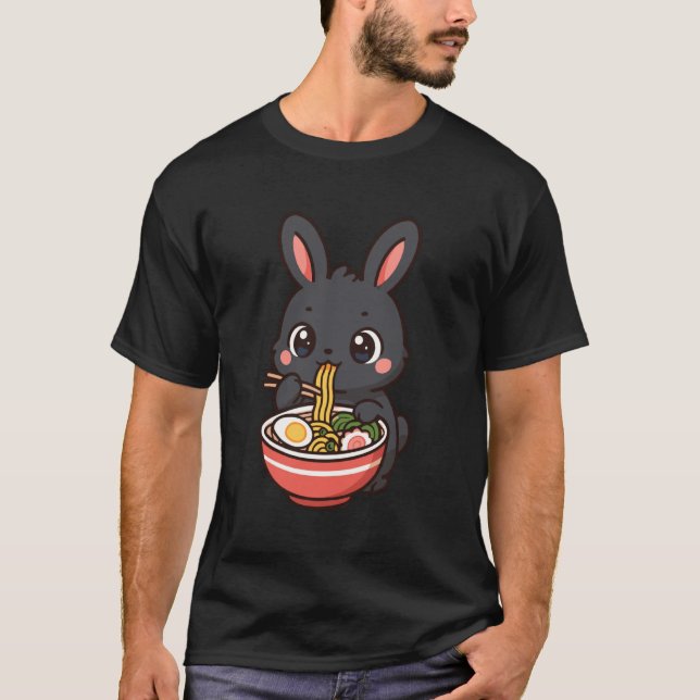 Amami Rabbit Eating Ramen Noodles Kawaii Cute Funn T-Shirt (Front)