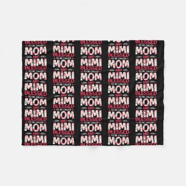 Amamzing Blessed To Be Called Mom And Mimi Fleece Blanket (Front (Horizontal))