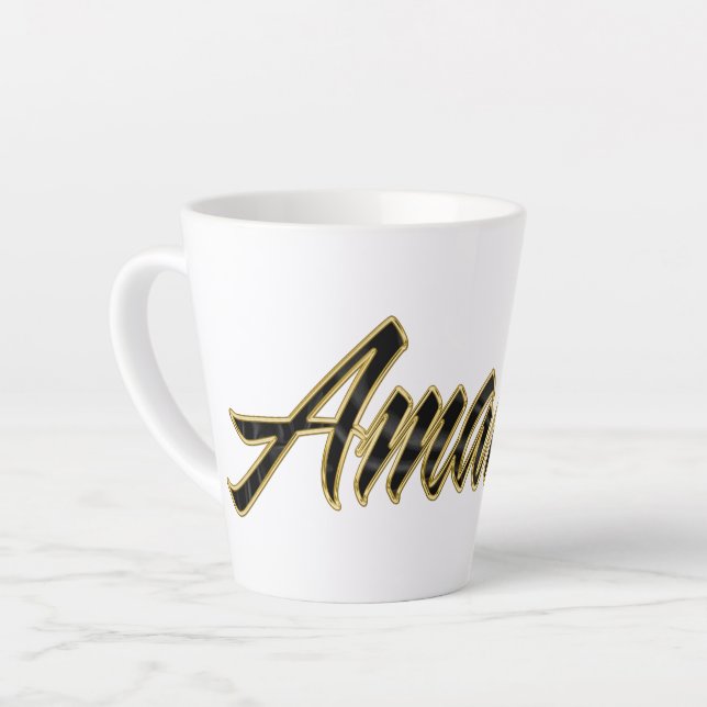 Amanda black gold lettering latte mug (Left Angle)