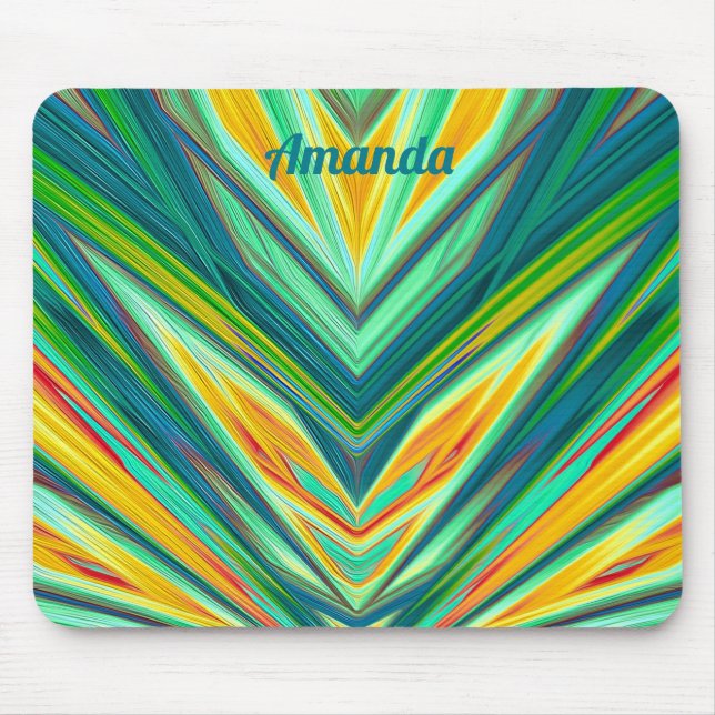AMANDA ~ Green Yellow Red Orange Fractal Pattern Mouse Mat (Front)