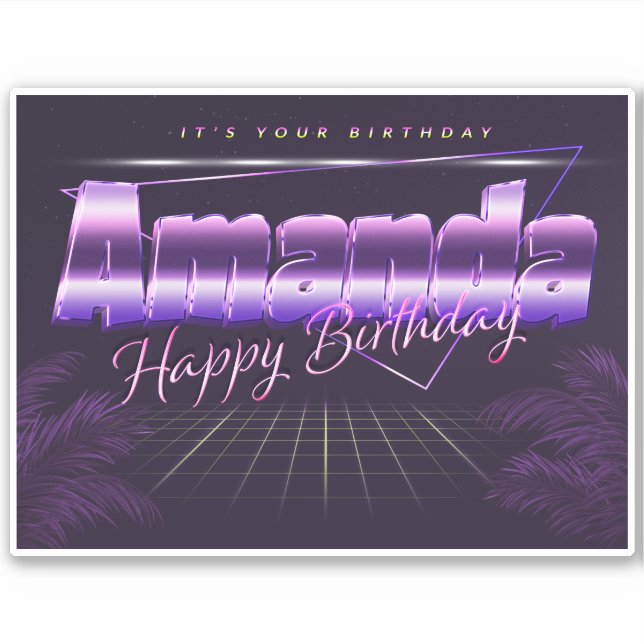 Amanda Name First name lila retro Sticker Birthday (Front)