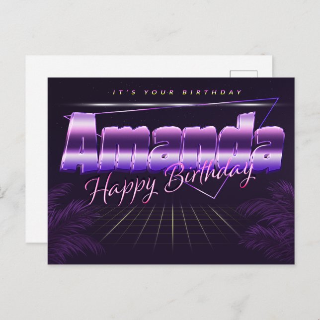 Amanda Name first name purple postcard birthday (Front/Back)