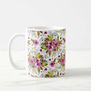 Amanda Sketched Pink and Green Watercolor Floral  Coffee Mug